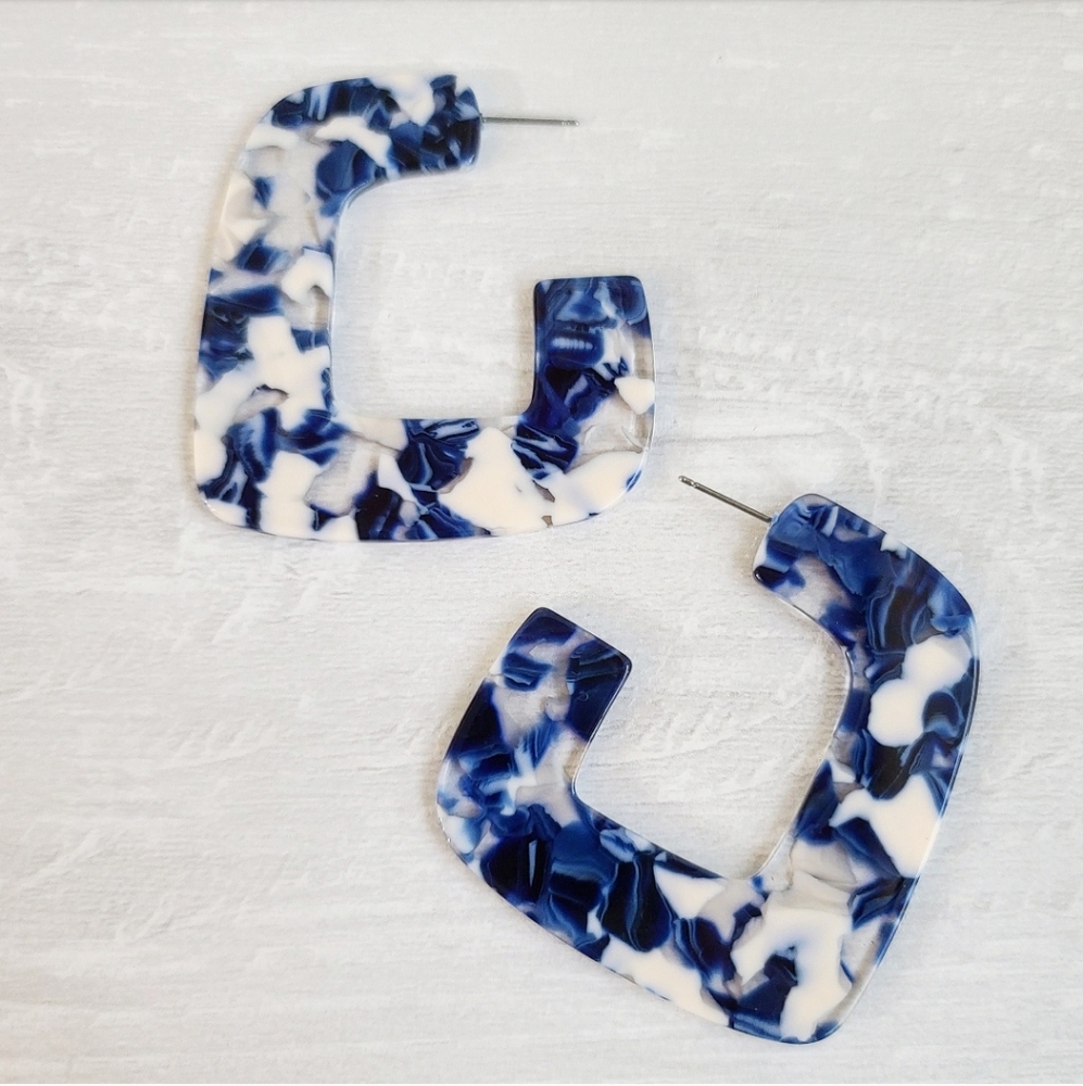 Blue Tortoise Acrylic Earrings Geometric …